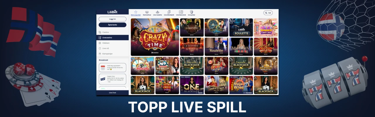 Topp live spill hos lilibet live casino