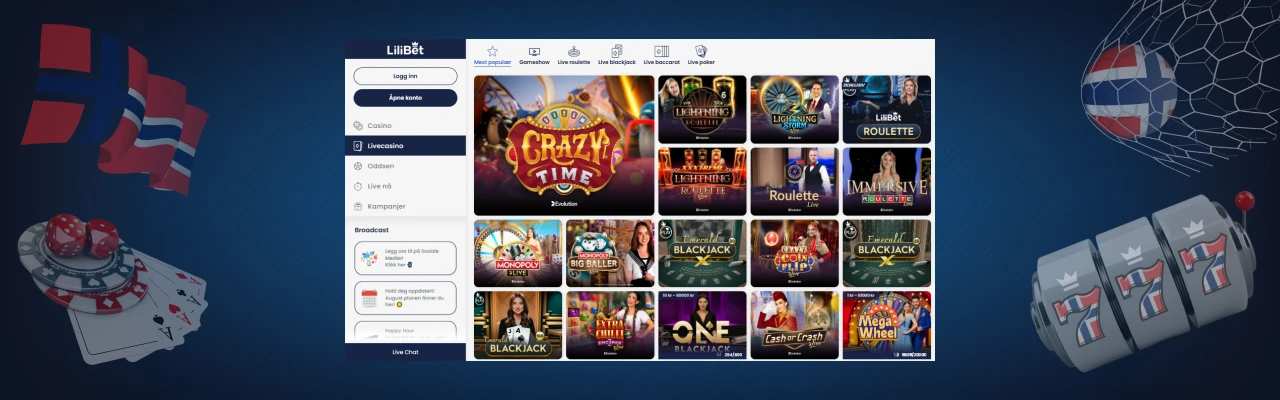 Toppliste lilibet live casino spill